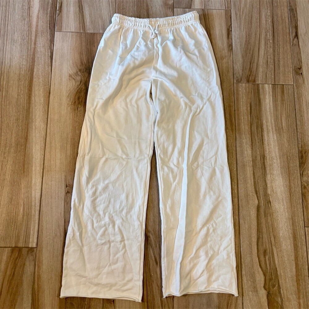 ZARA Lounge Pants Womens M Ivory Straight Leg Drawstring Elastic Waist